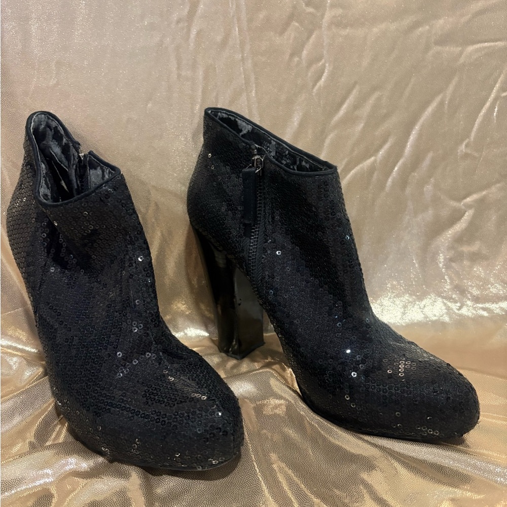 Nine West Women's Black Sequin Ankle Booties - Chic Evening Heels
